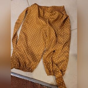 Polka Dot Elastic Waist Kids Pants - Mustard